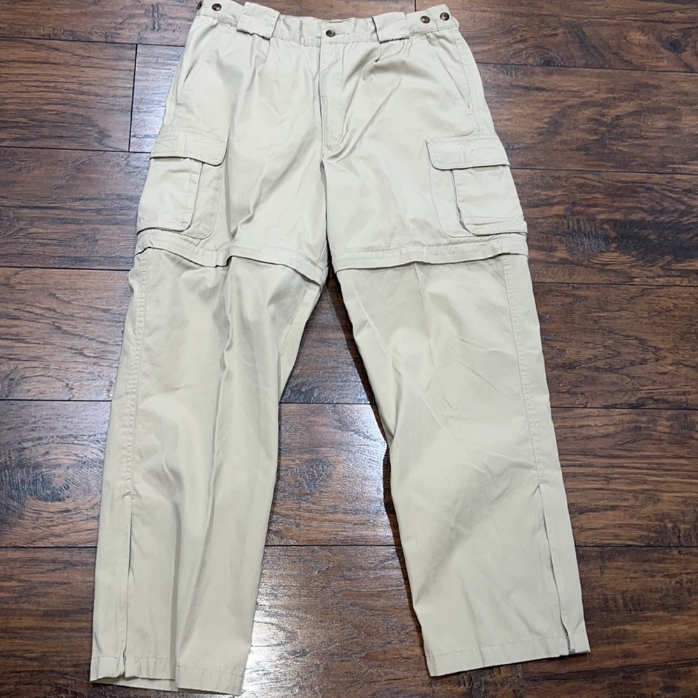 TravelSmith 34 X 30 convertible cargo tan hiking pants zip off shorts EUC!